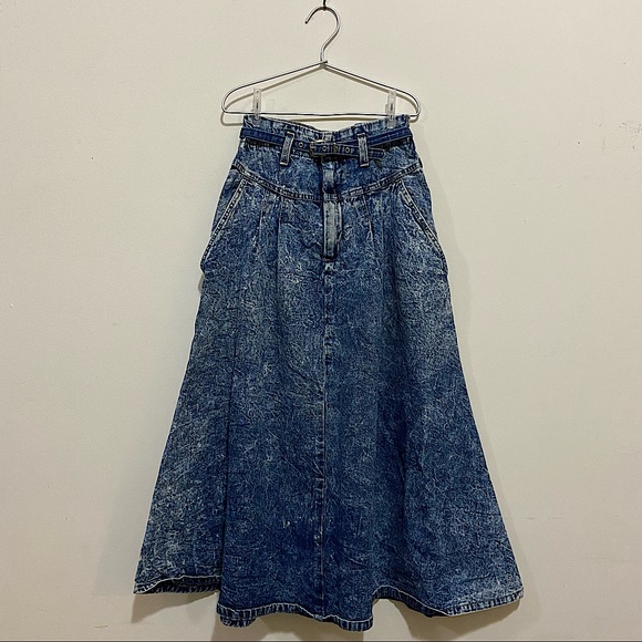 Vintage Denim Belt Long Skirt - Picture 1 of 5